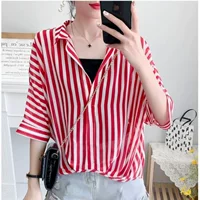 Летний комплект шифоновой рубашки, oversize свободного кроя, эффект подтяжки, женский