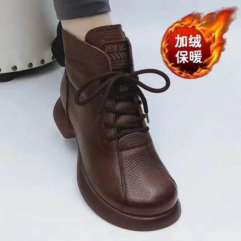 2025秋季新款软皮中跟短靴粗跟时装女靴时尚休闲百搭瘦瘦马丁靴女|undefined