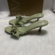 Manufacturer's new slippers with fashionable temperament, green flower pointed high heels, cool slippers, women's slim heels