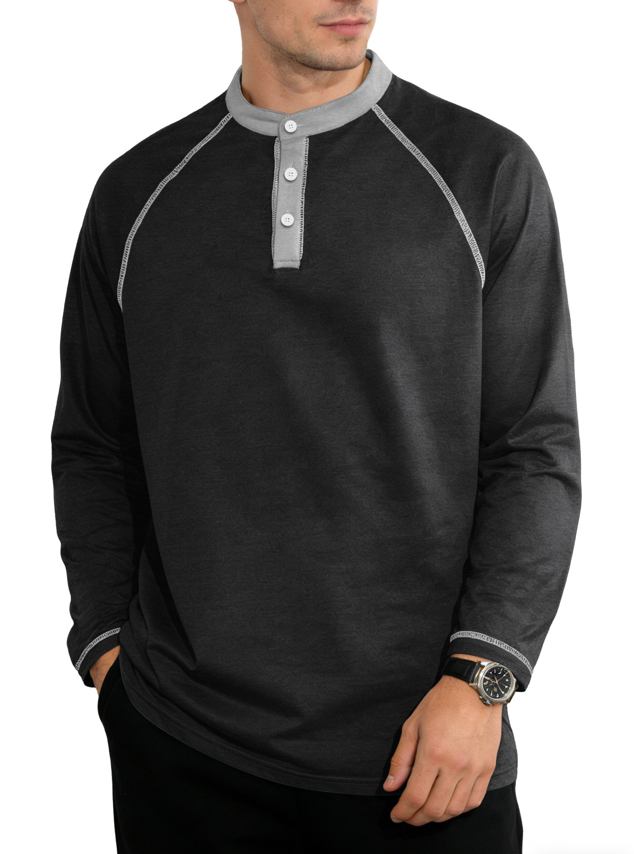 Nuevo Europa y América primavera y otoño nuevo hombre botón de tamaño grande color combinación camiseta deportiva de manga larga camiseta de polo transfronteriza casual