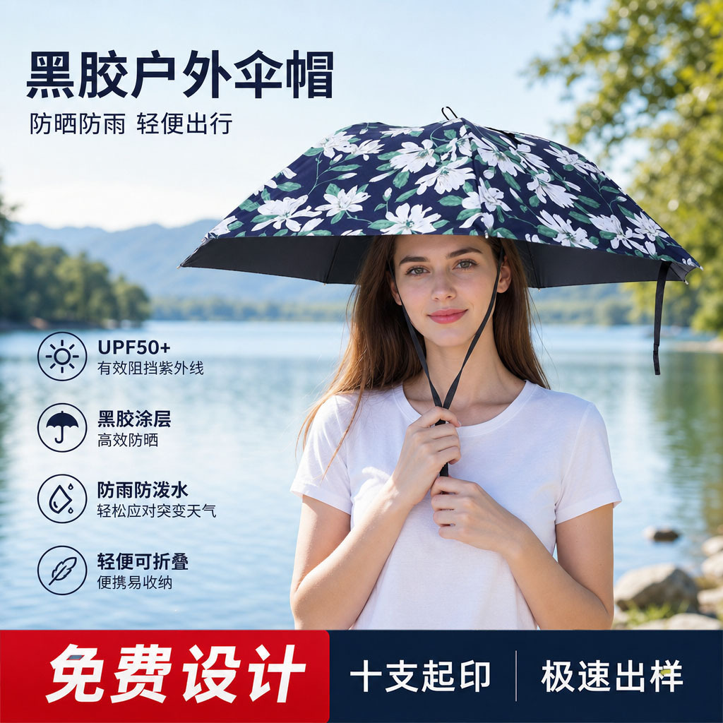 Extra-Large Umbrella Hat for Both Sunny and Rainy Weather, 70% off Foldable Outdoor Sun Protection Bucket Hat Umbrella, Customizable Logo