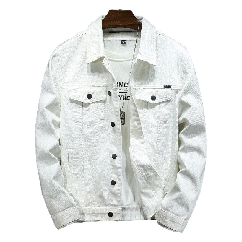 Primavera y otoño blanco Denim abrigo chaqueta de los hombres casual moda pareja chaqueta ropa de trabajo Denim ropa japonesa moda marca