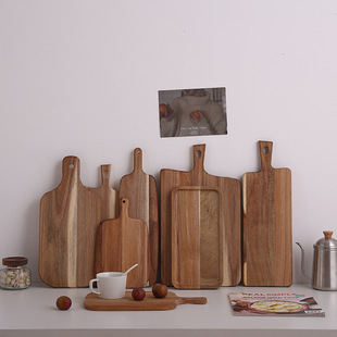 Acacia Wood bread tray household solid wood pizza fruit steak chopping board kitchen chopping board log cutting board with handle