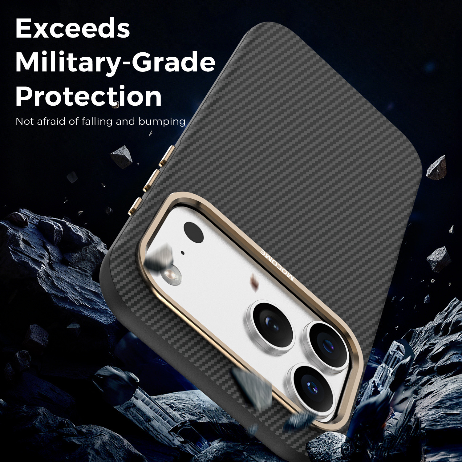 Ốp lưng iPhone chống sốc sợi Kevlar nam châm MagSafe vòng kim loại bảo vệ camera — Cam, Đen, Xám, Xanh đậm chi tiết 27