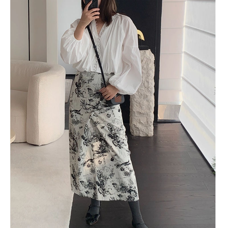 两面穿 国风新中式水墨印花半身长裙小众设计直筒裙子春2025新款|undefined