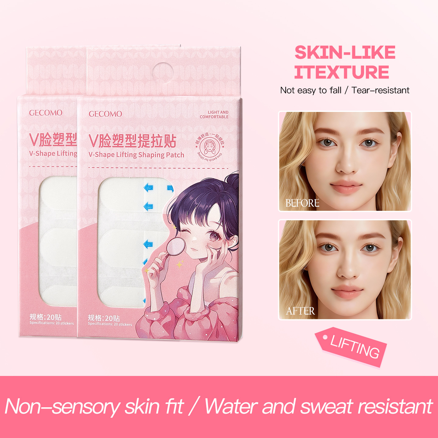 Gecomo V-Face Shaping and Lifting Stickers for Photo-Ready Natural and Firm Appearance, Adheres Well to the Face, Cross-Border Beauty Tools Wholesale