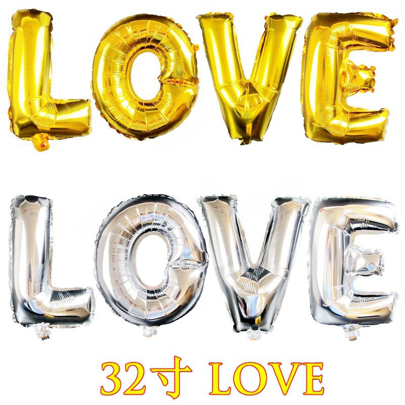 32寸LOVE美版金色銀色鋁箔氦氣球女友生日婚慶裝飾氣球