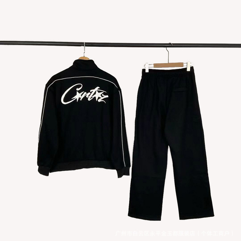 American Trendy Brand Retro Alcatraz Stand-Up Collar Plus Velvet Zipper Jacket High Street Casual Pants for Men and Women