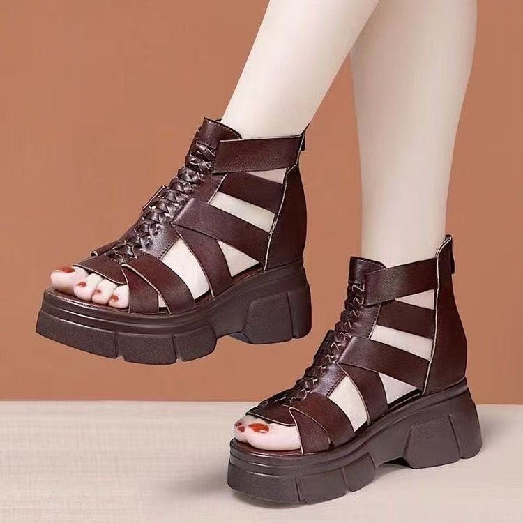 Fashionable retro summer boots platform heels