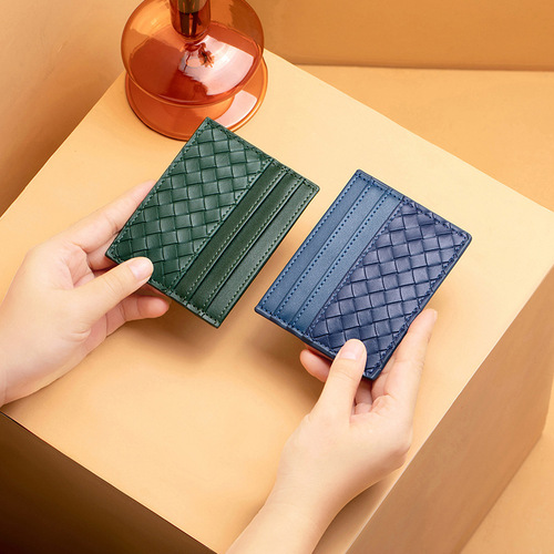 Leather men's card bag, women's compact ID cover, card cover, anti-demagnetization driver's license card holder, change purse, woven