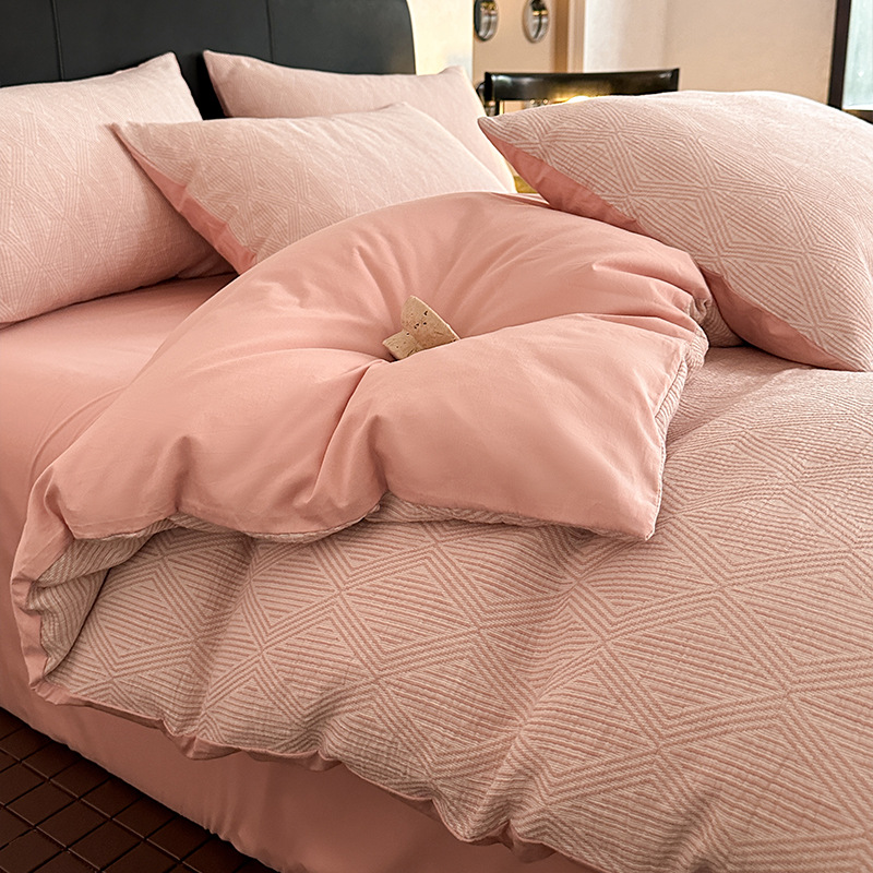 Cama de algodón de hilo de tres capas de lujo ligero de cuatro piezas de algodón puro 2024 nuevo hilo de doble capa simple funda de edredón de sábana