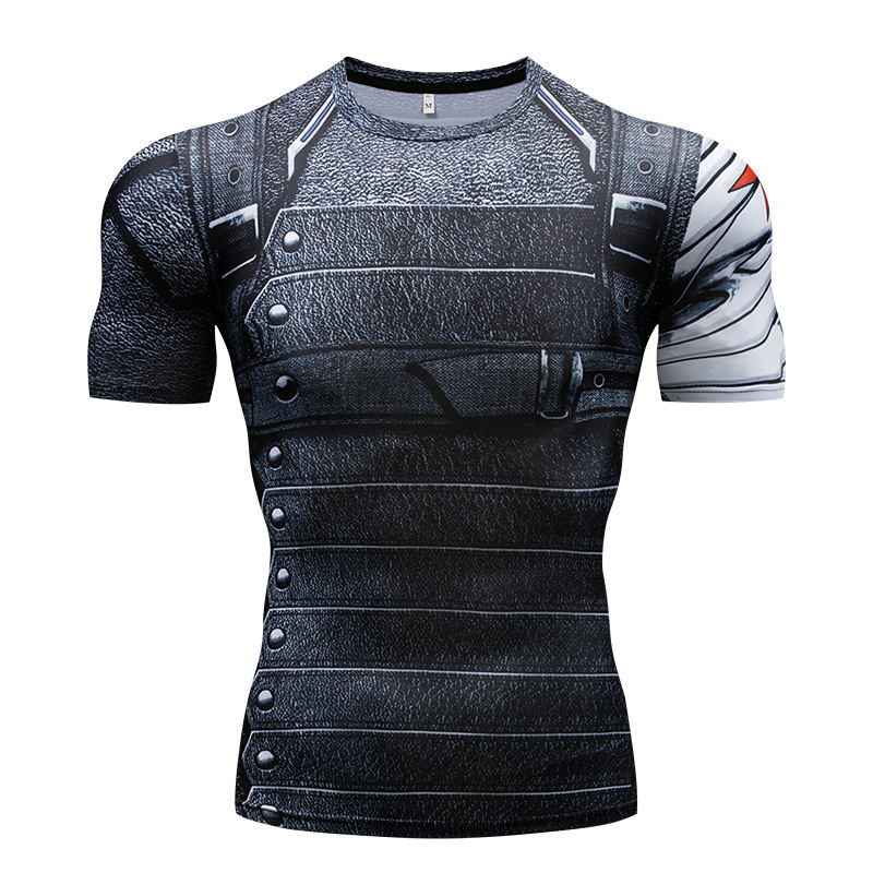 ヨーロッパとアメリカのアベンジャーズ 3D Tシャツスポーツタイツメンズ吸汗性フィットネスバスケットボールユニフォームメンズ半袖弾性|undefined