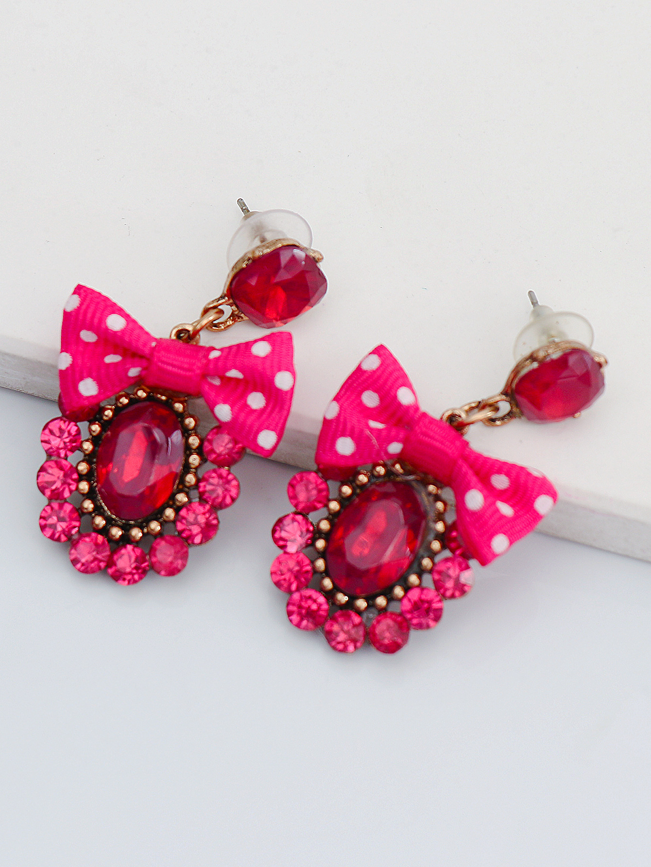 Neue Schleife Perlenohrringe Rosa Welle Punkt Ohrringe Schmuck display picture 3