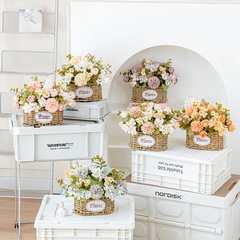 玫瑰甘菊假花仿真花仿真綠植盆栽人造花玫瑰花裝飾花擺件塑料花