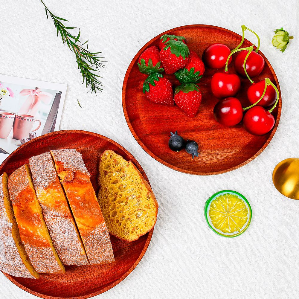 Platos de estilo japonés, platos de comida occidental al por mayor de alto valor, platos de verduras, platos de madera, sándalo de ébano, madera de madera maciza, bandeja de madera