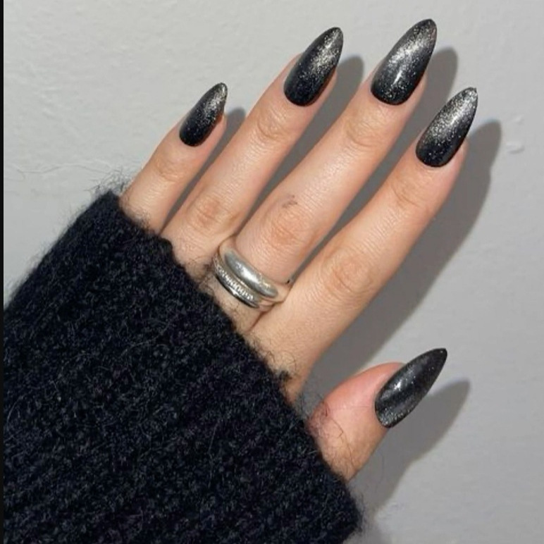 Cross-border foreign trade solid color black cat's eye almond armor black ice water drop type cat's eye wearable removable 24 pieces