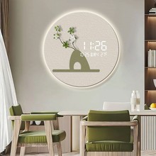 小清新花卉电子钟圆形装饰画创意时钟LED灯餐厅挂画