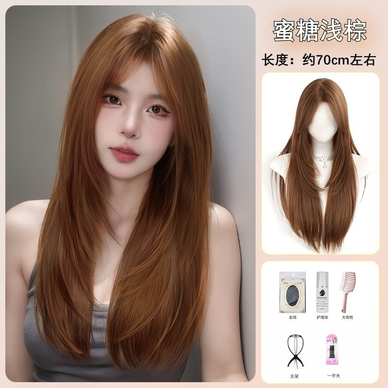 假发女全头套夏季潮流美式亚麻灰棕高层次修颜Lolita日常整顶假发|undefined