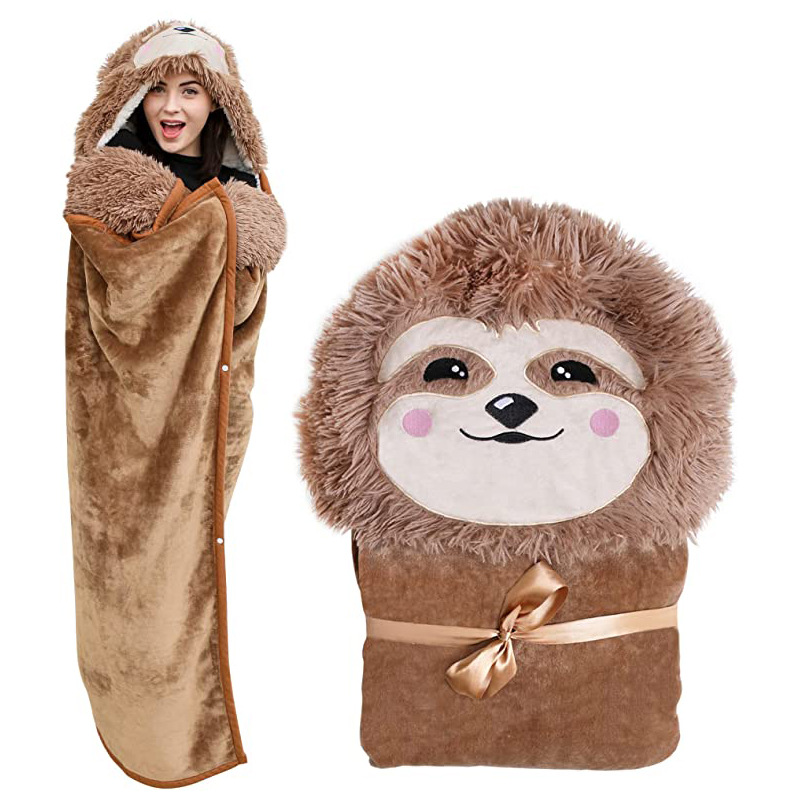 Blanket Cute and Soft Flannel Fleece Sloth Hooded Blanket Skin-friendly Full-length Thick Cloak Suitable for Lounging Walking