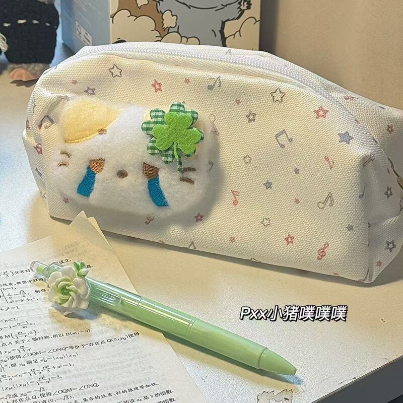 四叶草猫咪高颜值笔袋可爱幸运音符ins大容量桌面学生文具收纳袋|undefined