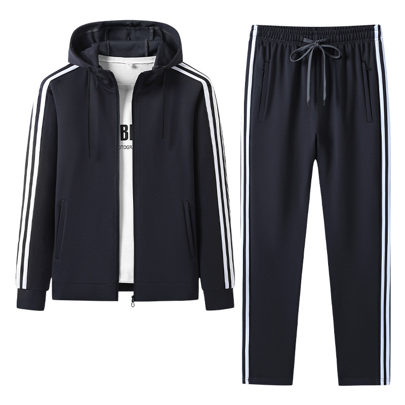 Juego con capuzas de primavera y otoño para hombres, camiseta, camiseta, pantalón deportivo para correr al aire libre, acondicionamiento físico, ocio, tres barras, dos piezas