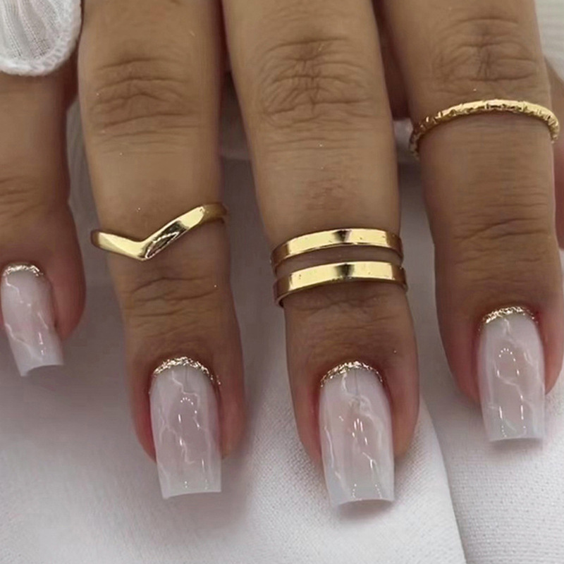 Chinese Armored Creative Marble Pattern European and American Temperament Cross-border Best Selling Nail Art Pieces Wearing Armor Removable Nail Art