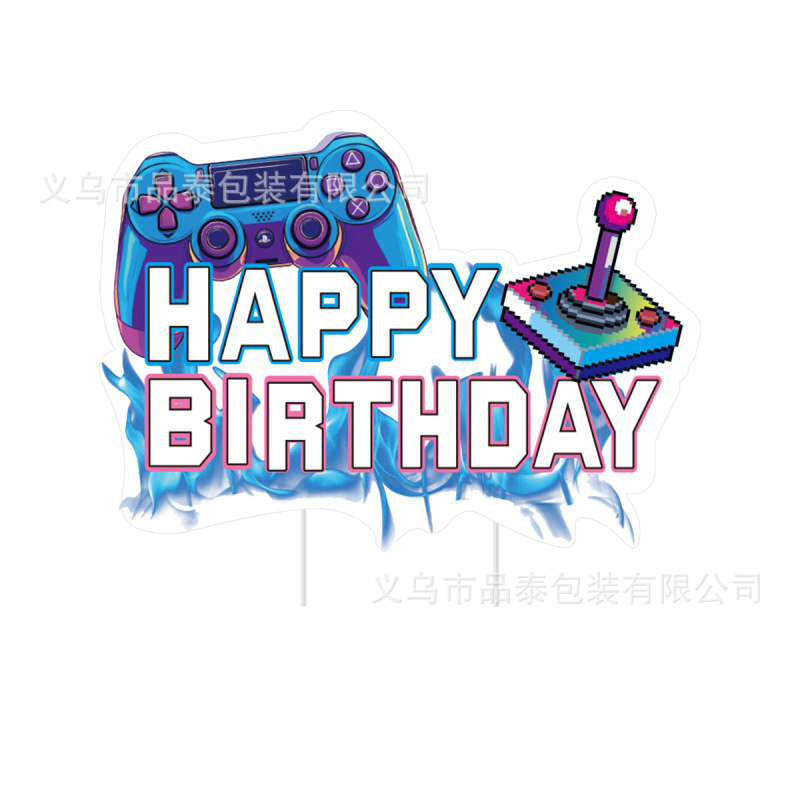 跨境霓虹游戏主题生日蛋糕派对装饰挂件拉旗吊饰插排布置用品套装|undefined