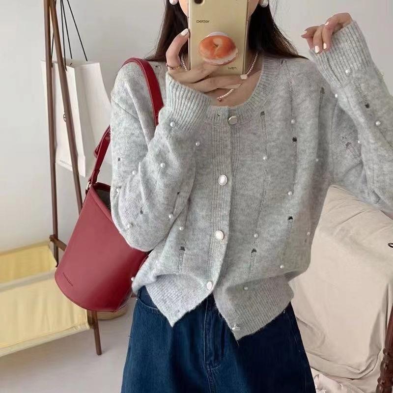 风重工钉珠毛衣女别致感长袖针织开衫外套女简约春夏新款|undefined