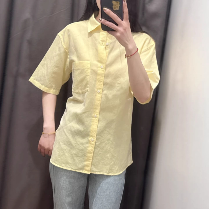 Men's and Women's Cotton and Linen Shirts/Short-Sleeved Shirts 26 Summer New Style Solid Color Casual Simple Lapel Tops L482502 Men's and Women's Cotton and Linen Shirts/Short-Sleeved Shirts 26 Summer New Style Solid Color Casual Simple Lapel Tops L482502