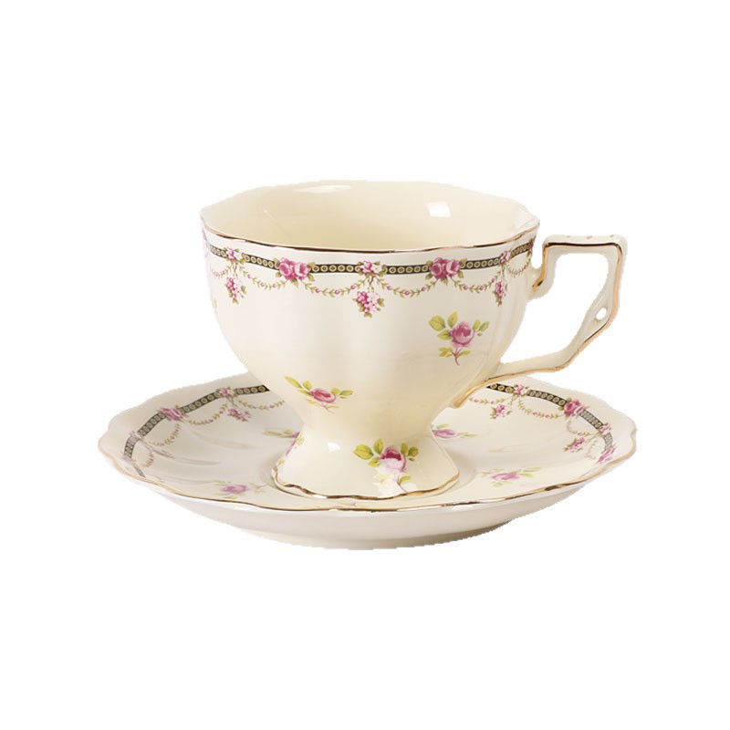 French Retro Phnom Penh Color crema Té de la tarde fresco Taza de café Plato Taza de té con leche de boca grande Tetera Juego de caja de regalo