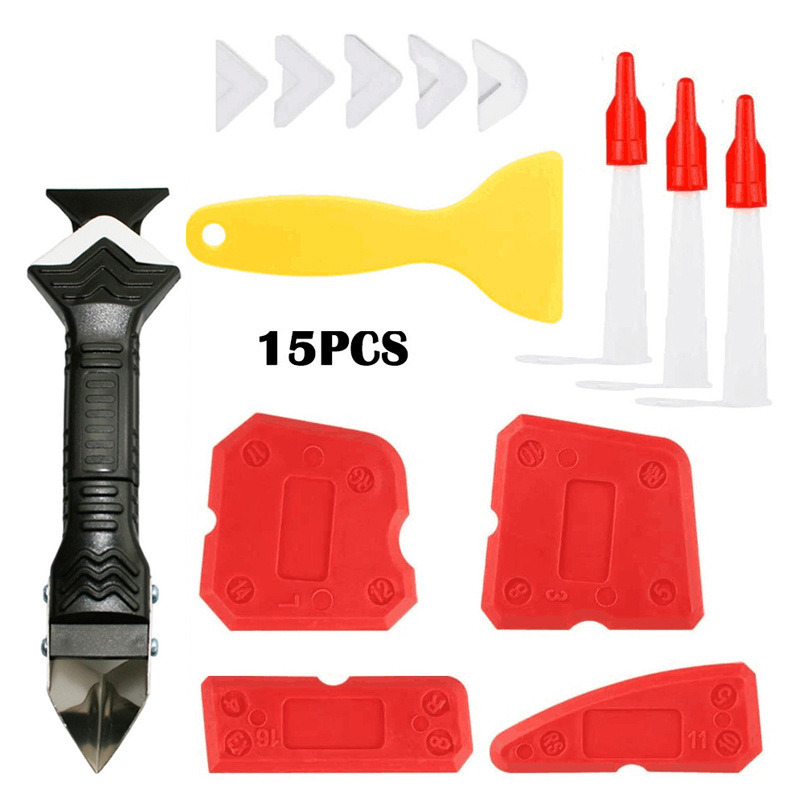 15件套填缝刮板铲刀喷嘴工具填缝涂抹器浴室地板瓷砖修整