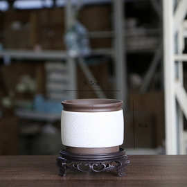 新款紫砂花盆桌面盆景陶瓷盆复古设计微盆景小花盆送托盘花卉阳台