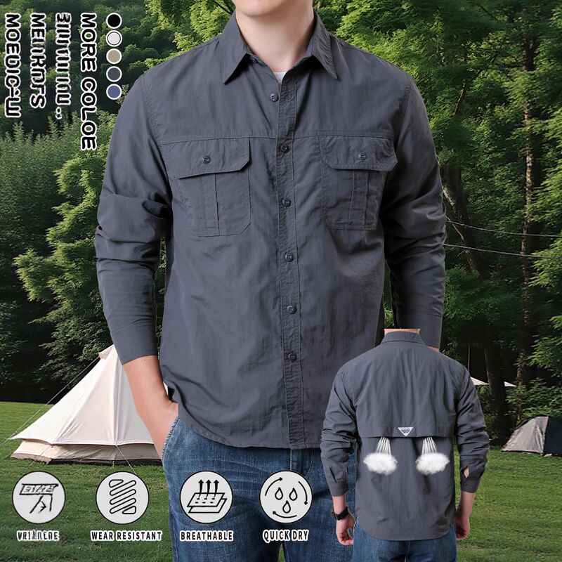 2026 Spring New Quick-Drying Long-Sleeved Shirt Breathable Casual Large Pocket Fishing Shirt Thin Sun Protection
