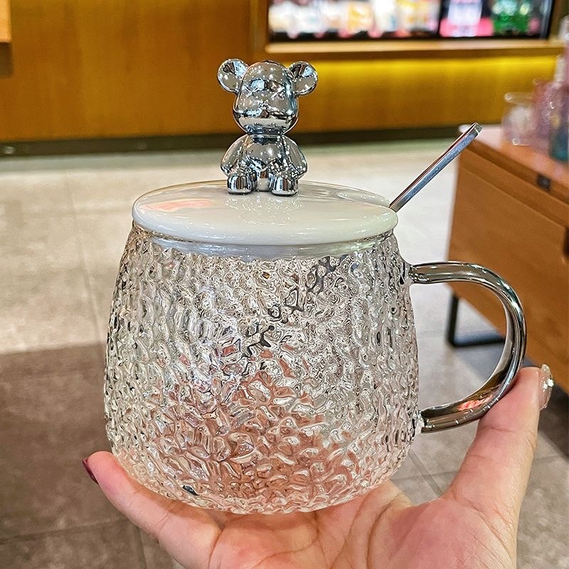 Bear Mark Water Glacier Household Flower Tea Heat-Resistant Glass Hammered Handle Cup Ins Wholesale_voghion.com