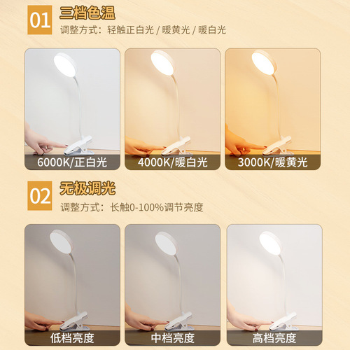 Cross-border clip small desk lamp study dormitory household eye-protection lamp desk lamp student LED charging lamp bedroom night light