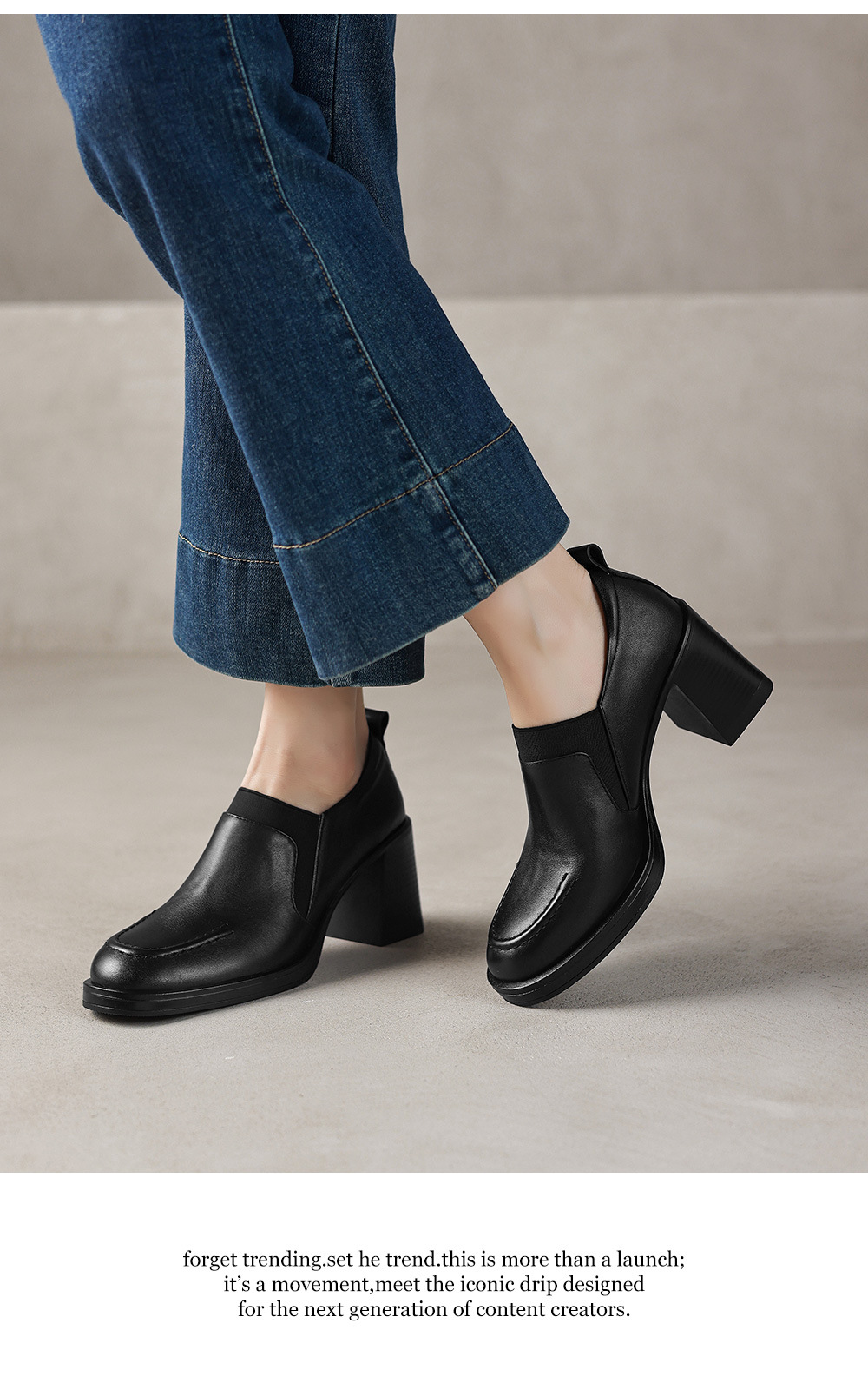 Giày cao gót nữ loafer cổ điển mũi sâu gót vuông 7.5 cm da bò thật — màu nâu chi tiết 15