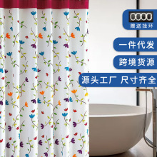 春亚纺加厚涤纶浴帘 美式兰之花浴帘布定制浴帘套装免打孔跨境