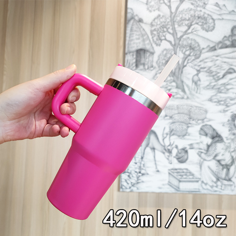 Nuevo Bingba 14oz con mango, taza de paja, vacío, taza de aislamiento de acero inoxidable 304, taza de coche portátil