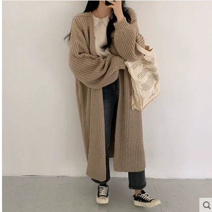 Длинный вязаный кардиган, корейский стиль, демисезонный свитер, one size (серый/чёрный/хаки)