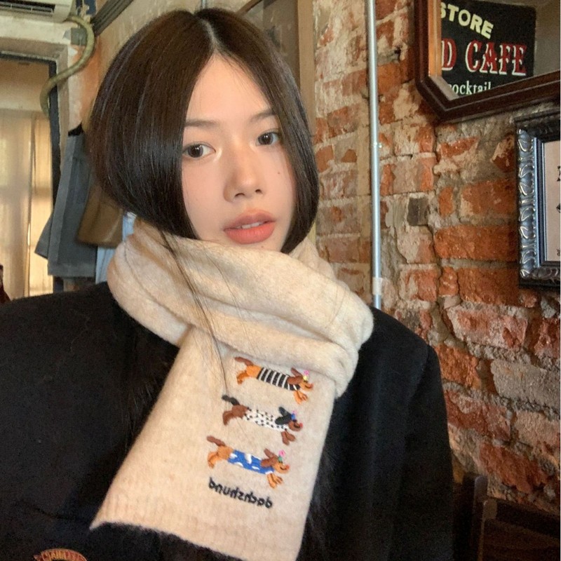 小狗刺绣针织毛线帽女秋冬季显脸小保暖防寒帽子韩系氛围感围巾|undefined