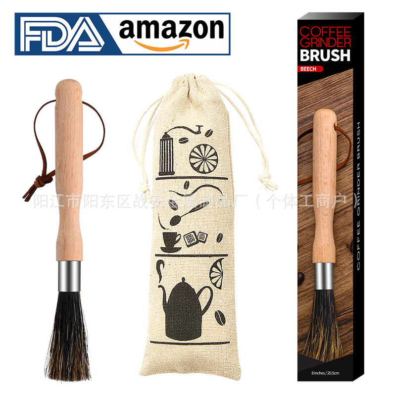 Long-Handled Beech Bristle Coffee Machine Cleaning Brush Coffee Grinder Cleaning Brush Bar Brush
