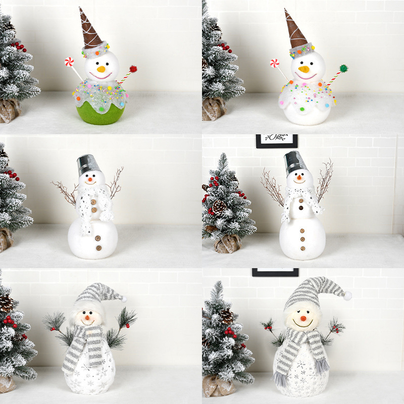 Decoración navideña muñeco de nieve flocado decoración de tiendas ventanas mostrador escenario diseño de tiendas escenario decoración