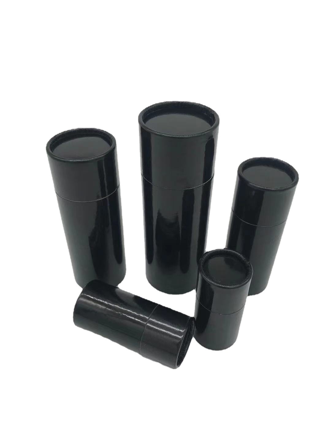 铜版纸过光胶黑色内白通用精油罐佛山厂家批发纸筒定制logo包装盒