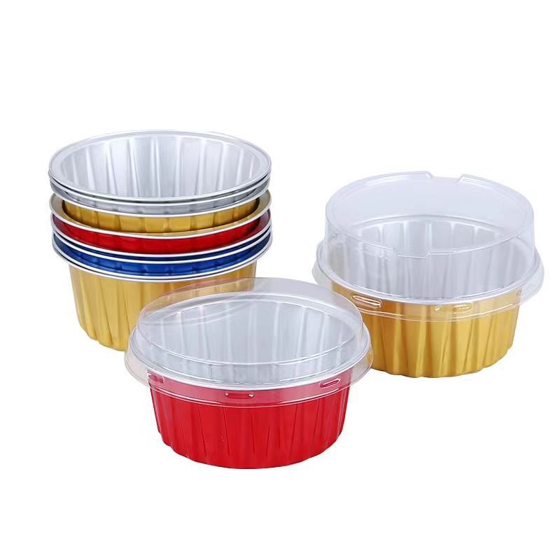 125ML taza de postre redonda resistente a la hornada recubierto pudín pastel taza de papel de estaño desechable caja de papel de aluminio