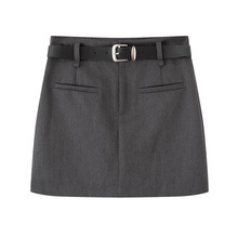 2025秋季新款女装休闲气质简约附腰带短裙A字裙子半身裙AR353047