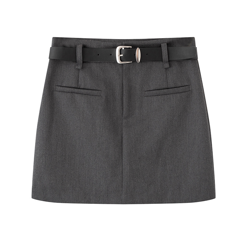 2025秋季新款女装休闲气质简约附腰带短裙A字裙子半身裙AR353047
