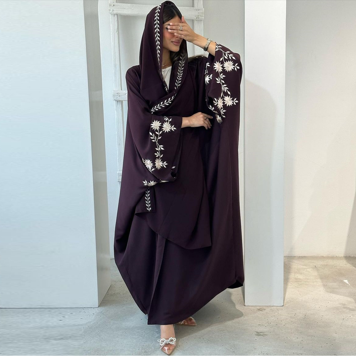 MQ154 Abaya迪拜繡花開衫長袍刺繡頭巾外披外穿跨境電商外貿中東