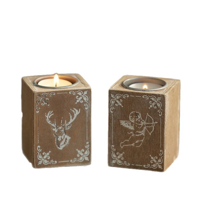 Nuevos productos transfronterizos decoraciones navideñas de madera candelabros para hacer viejas decoraciones de escritorio retro de Navidad disparo de props