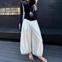 【YIQI现货】欧货款镂空蕾丝花边设计感阔腿灯笼九分裤