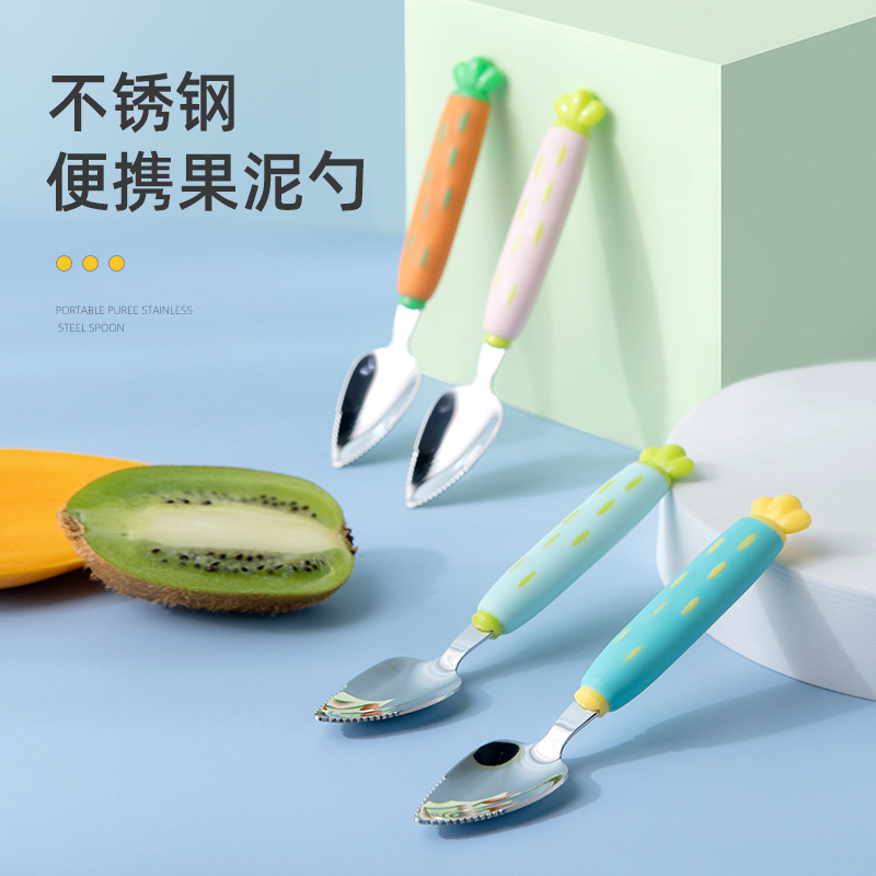 Cuchara de barro para bebés, artefactos para bebés que comen puré de manzana, cuchara de barro para raspar herramientas de puré de frutas